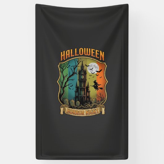 Halloween Horror Night Spokenhuis Heks Volle Maan Spandoek (Verticaal)