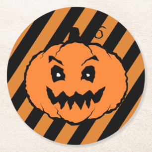 Halloween Horror Pumpkin Black Stripes Ronde Kartonnen Onderzetter