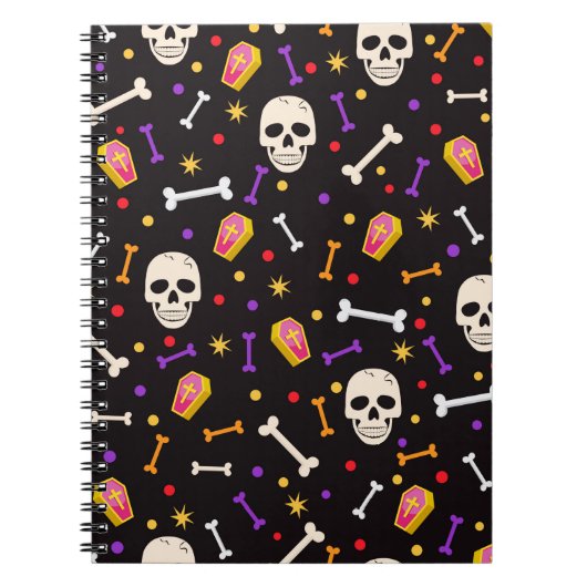 Halloween Horror Spooky Skull Coffin Bone Paars Notitieboek (Voorkant)