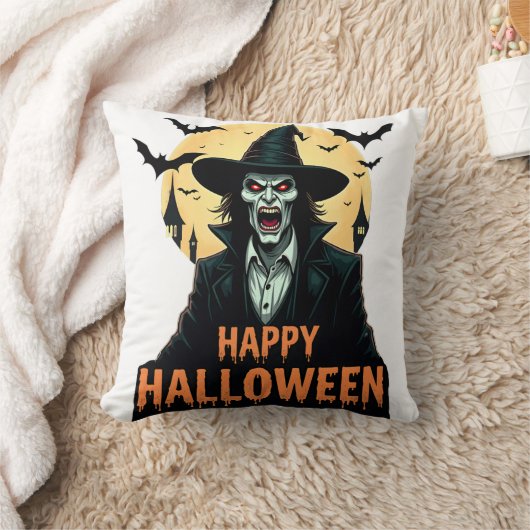 Halloween Horror Witch met rode ogen Kussen (Deken)