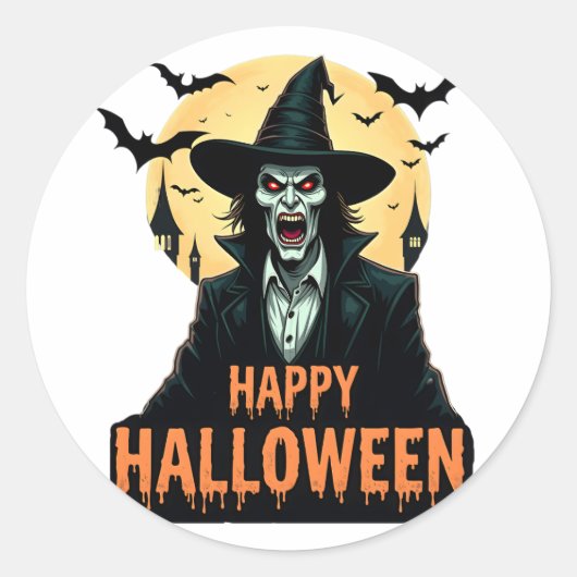 Halloween Horror Witch met rode ogen Ronde Sticker (Voorkant)