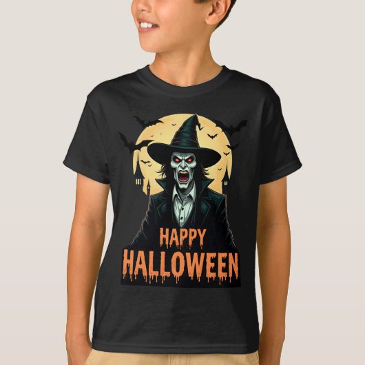 Halloween Horror Witch met rode ogen T-shirt (Voorkant)