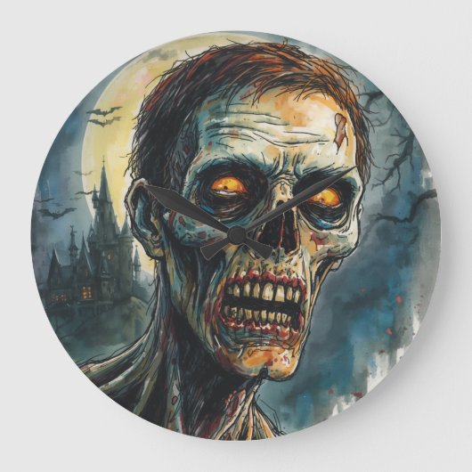 Halloween, Horror, Zombie, Ogen van de volle maan Grote Klok (Voorkant)