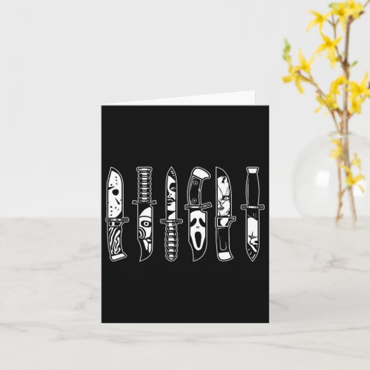 Halloween-horrorfilms met personages in Scary Kniv Kaart (Gele Bloem)