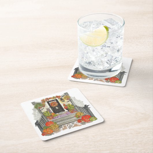 Halloween House Cat Kartonnen Onderzetters (Insitu)