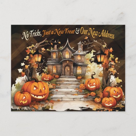 Halloween House Nieuwe Adres Verhuisaankondiging Briefkaart (Voorkant)
