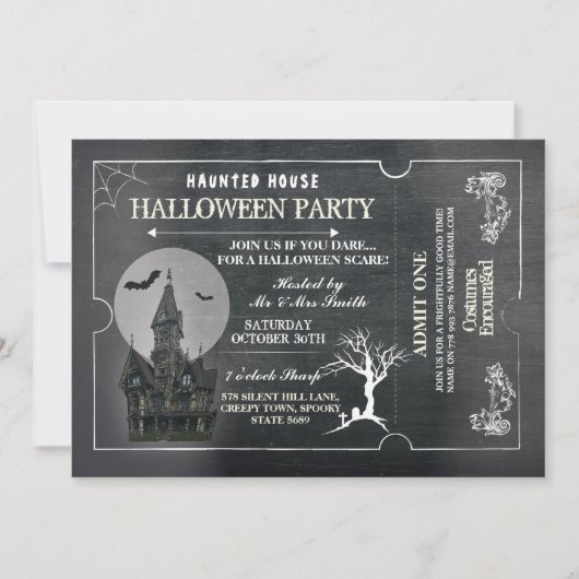Halloween House Party Nodig Horror Chalk Ticket ui Kaart (Voorkant)
