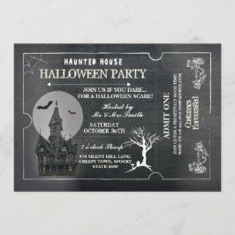 Halloween House Party Nodig Horror Chalk Ticket ui Kaart