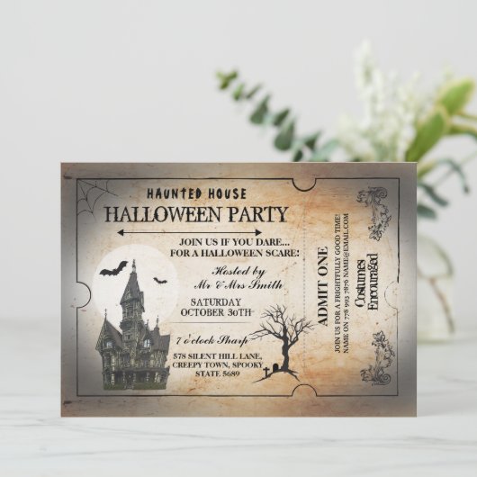Halloween House Party nodigt Horror Spooky Ticket  Kaart (Staand voorkant)