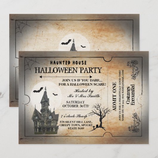 Halloween House Party nodigt Horror Spooky Ticket Kaart (Voorkant / Achterkant)