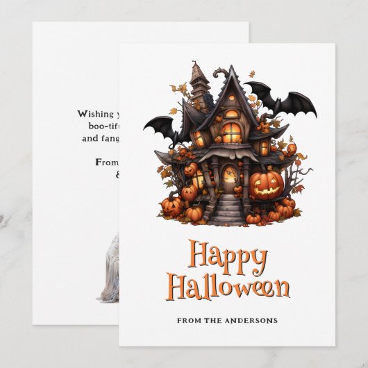 Halloween House Pumpkins Ghost Kaart (Voorkant / Achterkant)