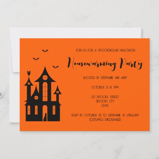 Halloween Housewarming Feest Spukhuis Zwart Kaart (Voorkant)