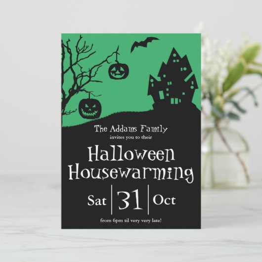 Halloween Housewarming Party en New Address Aankondiging (Staand voorkant)