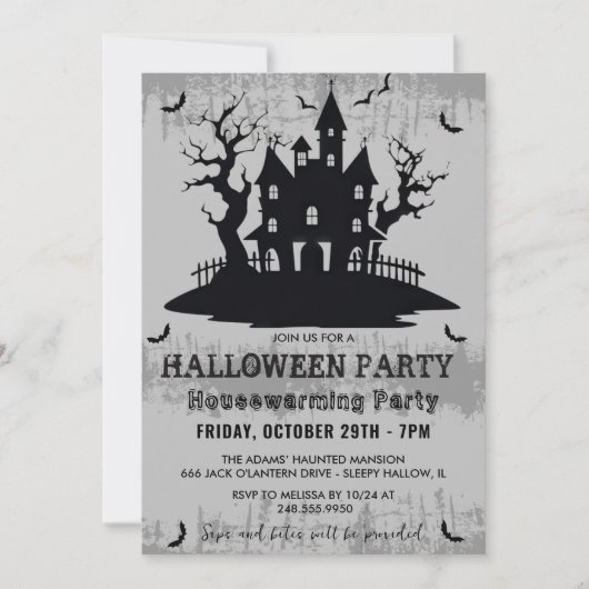 Halloween Housewarming Party Grijs Halloween Party Kaart (Voorkant)