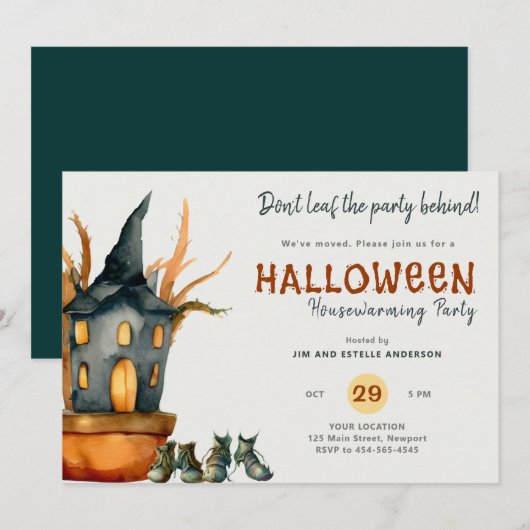 Halloween Housewarming Party Potten Plant Schoenen Kaart (Voorkant / Achterkant)