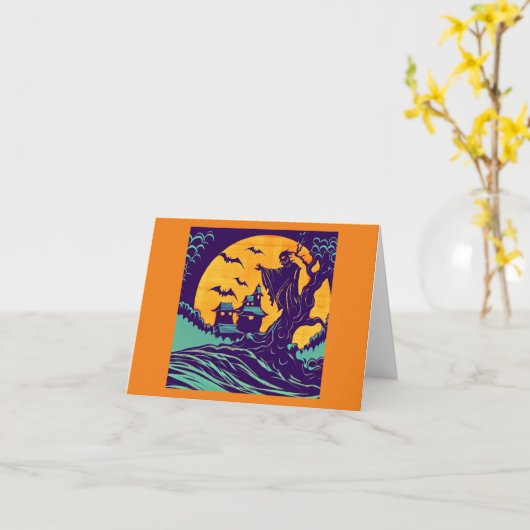 Halloween - houtsnede stijl 2 kaart (Gele Bloem)