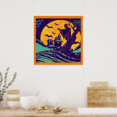 Halloween - houtsnede stijl 2 poster (Keuken)