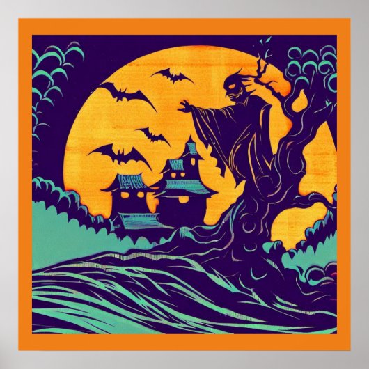 Halloween - houtsnede stijl 2 poster (Voorkant)