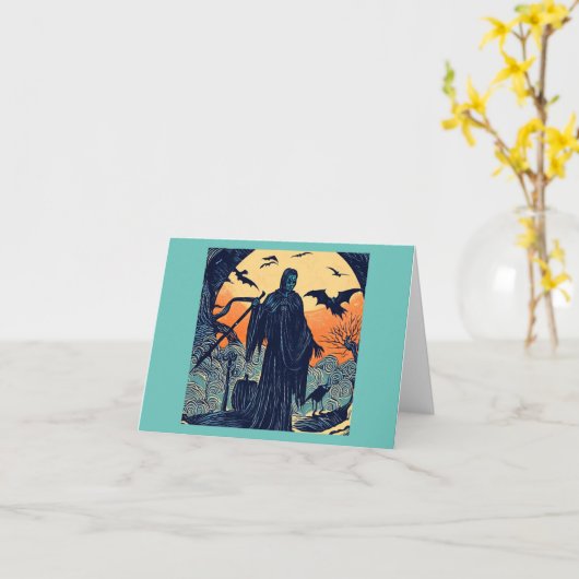 Halloween - houtsnede stijl 3 kaart (Gele Bloem)