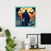 Halloween - houtsnede stijl 3 poster (Thuiskantoor)