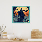 Halloween - houtsnede stijl 3 poster (Keuken)