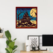 Halloween - houtsnede stijl 4 poster (Thuiskantoor)