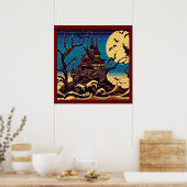 Halloween - houtsnede stijl 4 poster (Keuken)