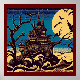 Halloween - houtsnede stijl 4 poster