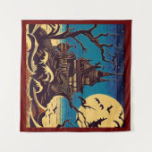 Halloween - houtsnede stijl 4 wandkleed (Voorkant (horizontaal))