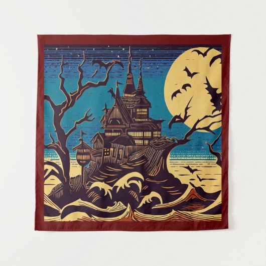 Halloween - houtsnede stijl 4 wandkleed (Voorkant)