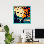 Halloween - houtsnede stijl 7 poster (Thuiskantoor)