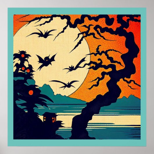 Halloween - houtsnede stijl 7 poster (Voorkant)
