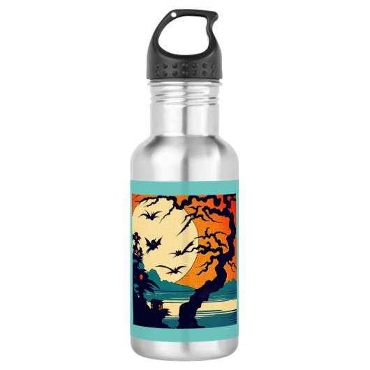 Halloween - houtsnede stijl 7 waterfles (Voorkant)
