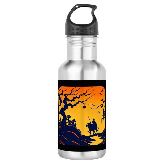 Halloween - houtsnede stijl 8 waterfles (Voorkant)