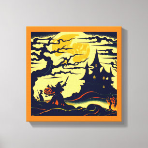 Halloween - Houtsnijstijl 1 Canvas Afdruk