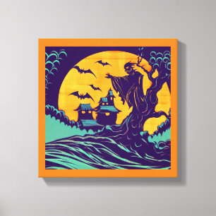 Halloween - Houtsnijwerk Stijl 2 Canvas Afdruk