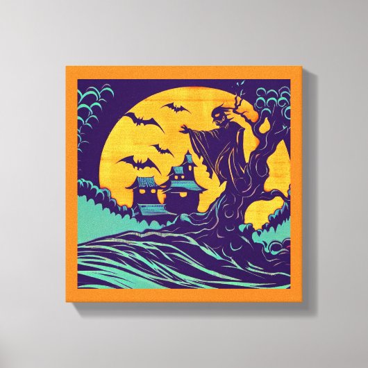 Halloween - Houtsnijwerk Stijl 2 Canvas Afdruk (Voorkant)