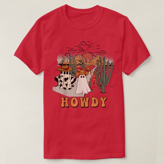 Halloween Howdy Ghouls, Boo Haw Cowboy, Desert Sun T-shirt (Design voorkant)
