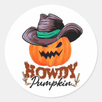 Halloween Howdy Pumpkin Cowboy Birthday Ronde Sticker