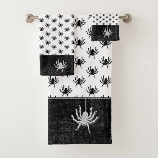 Halloween Huge Spider Pattern Black/White Bad Handdoek (Insitu)