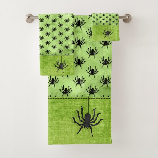 Halloween Huge Spider Pattern Green Grunge Bad Handdoek (Insitu)