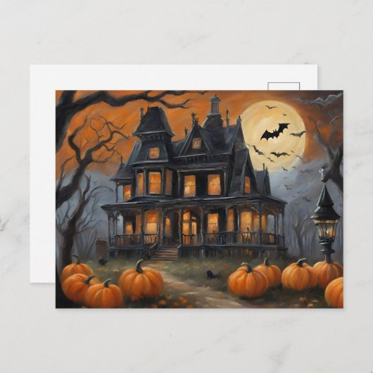  Halloween Huis en Volle Maan Feestdagenkaart (Voorkant / Achterkant)