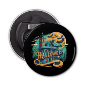 Halloween huis met geest Button Flesopener (Voorkant)