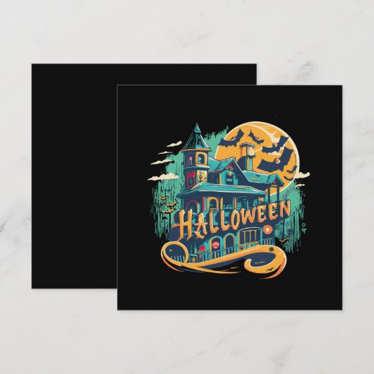  Halloween huis met geest Kaart (Voorkant / Achterkant)