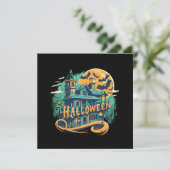  Halloween huis met geest Kaart (Staand voorkant)