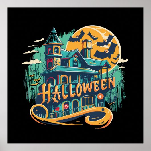  Halloween huis met geest Poster (Voorkant)