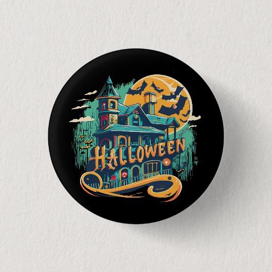 Halloween huis met geest Ronde Button 3,2 Cm (Voorkant)