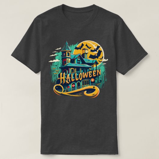 Halloween huis met geest T-shirt (Design voorkant)