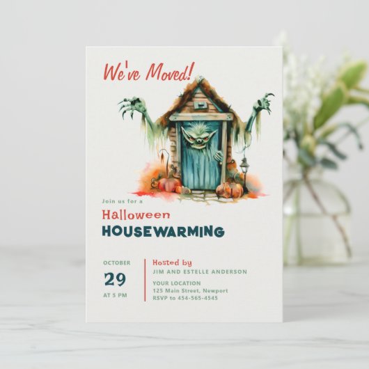 Halloween Huis Warming Monster Thuis Graven Grappi Kaart (Staand voorkant)