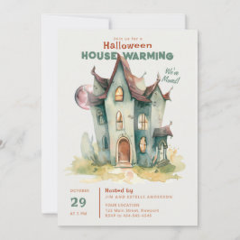 Halloween Huis Warming Nieuw Huis Roze Maan Kunst Kaart